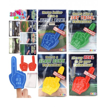28 Pcs Valentines Day Cards with Foam Fingers for Kids Valentine Party Favor Valentine’s Greeting Cards Valentine's Classroom...