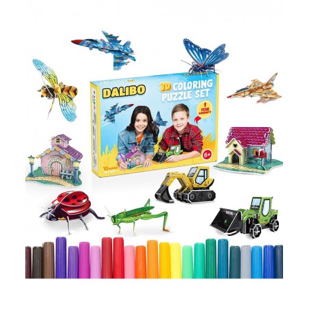 3D Coloring Puzzle Set - Arts and Crafts Set with 10 Cool Models 36 Coloring Pens - Fun & Educational Learning Activity Kit f...