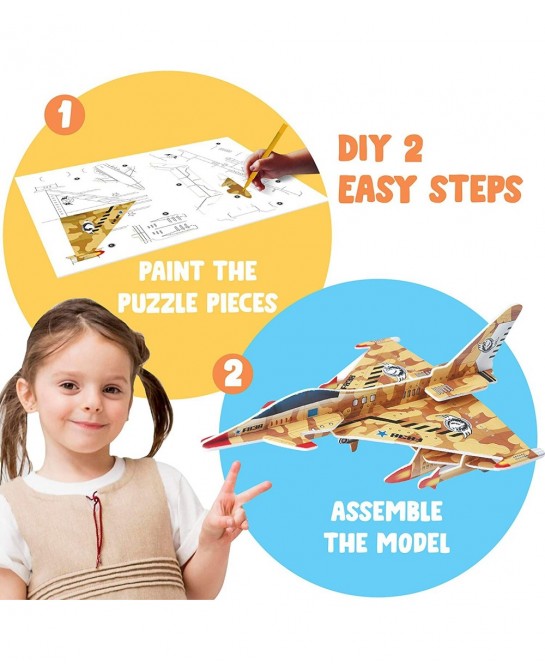 3D Coloring Puzzle Set - Arts and Crafts Set with 10 Cool Models 36 Coloring Pens - Fun & Educational Learning Activity Kit f...