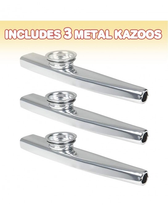 4.75 Inch Metal Kazoo - Set of 3 - Fun Humming Musical Instrument for Kids and Adults - Durable Music Toys - Cool Birthday Fa...