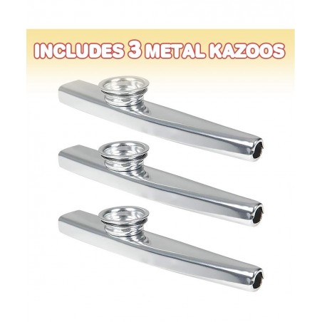 4.75 Inch Metal Kazoo - Set of 3 - Fun Humming Musical Instrument for Kids and Adults - Durable Music Toys - Cool Birthday Fa...