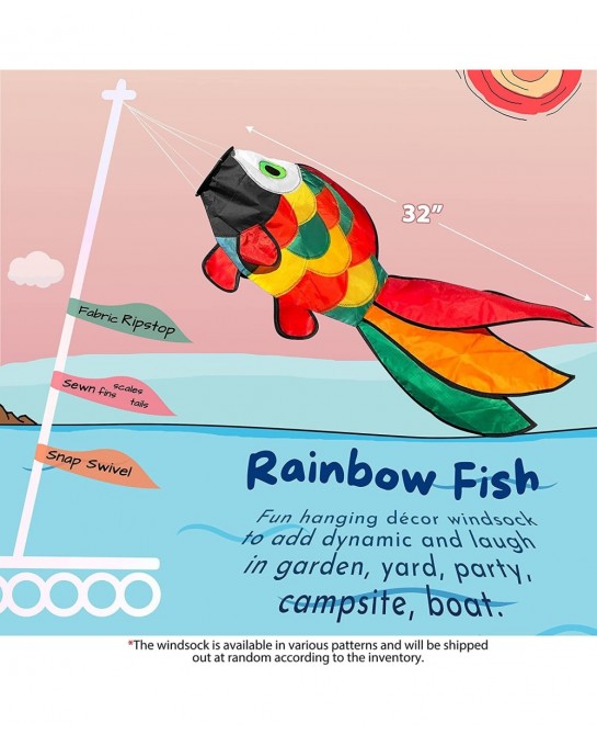 42-inch Smiling Sunflower Rainbow Windsock + 32-inch Rainbow Fish Windsock $42.98 Kites & Wind Spinners