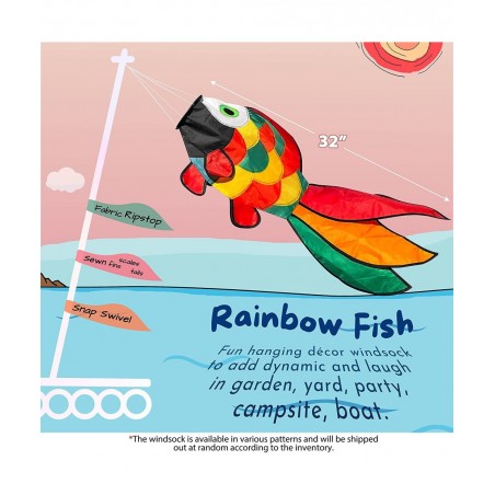 42-inch Smiling Sunflower Rainbow Windsock + 32-inch Rainbow Fish Windsock $42.98 Kites & Wind Spinners