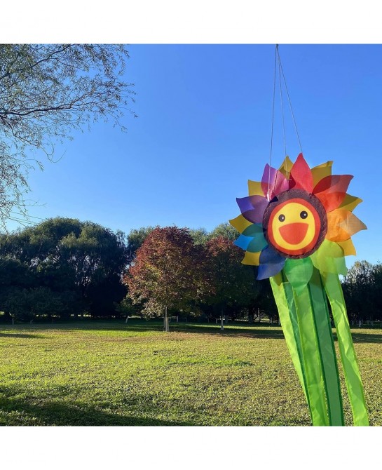 42-inch Smiling Sunflower Rainbow Windsock + 32-inch Rainbow Fish Windsock $42.98 Kites & Wind Spinners