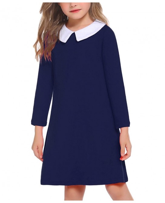 Girls Long Sleeve Vintage Peter Pan Collar T-Shirt Dress Age 4-13 Years $40.24 Kids' Costumes