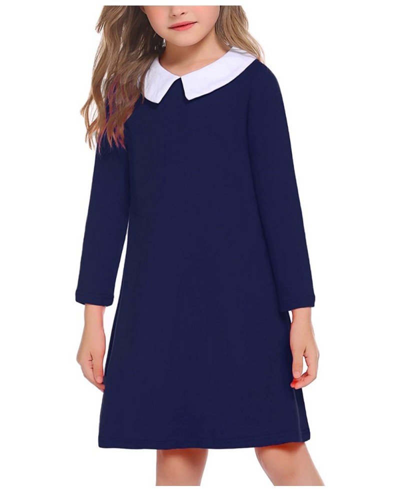 Girls Long Sleeve Vintage Peter Pan Collar T-Shirt Dress Age 4-13 Years $40.24 Kids' Costumes