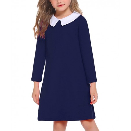 Girls Long Sleeve Vintage Peter Pan Collar T-Shirt Dress Age 4-13 Years $40.24 Kids' Costumes
