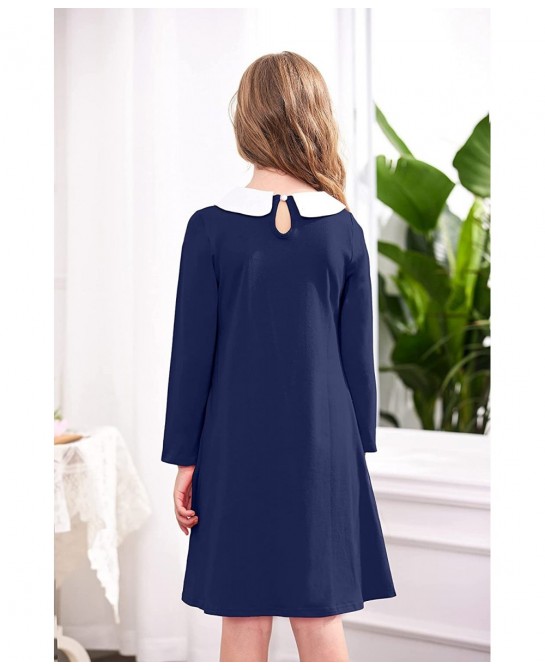 Girls Long Sleeve Vintage Peter Pan Collar T-Shirt Dress Age 4-13 Years $40.24 Kids' Costumes