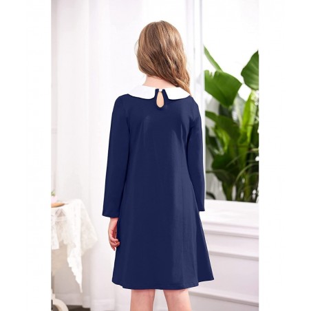 Girls Long Sleeve Vintage Peter Pan Collar T-Shirt Dress Age 4-13 Years $40.24 Kids' Costumes