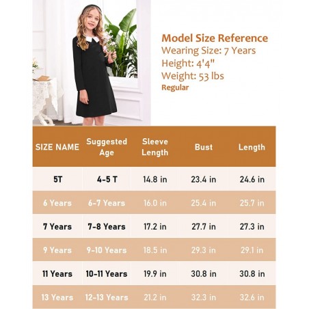 Girls Long Sleeve Vintage Peter Pan Collar T-Shirt Dress Age 4-13 Years $40.24 Kids' Costumes