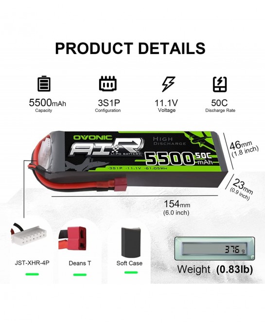 3s Lipo Battery 50C 5500mAh 11.1V Lipo Battery with Dean-Style T Connector for RC Airplane Helicopter Quadcopter RC Car Truck...