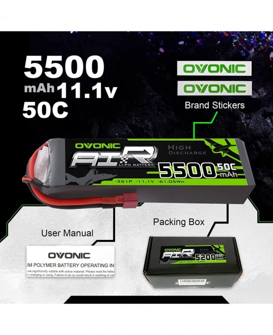 3s Lipo Battery 50C 5500mAh 11.1V Lipo Battery with Dean-Style T Connector for RC Airplane Helicopter Quadcopter RC Car Truck...