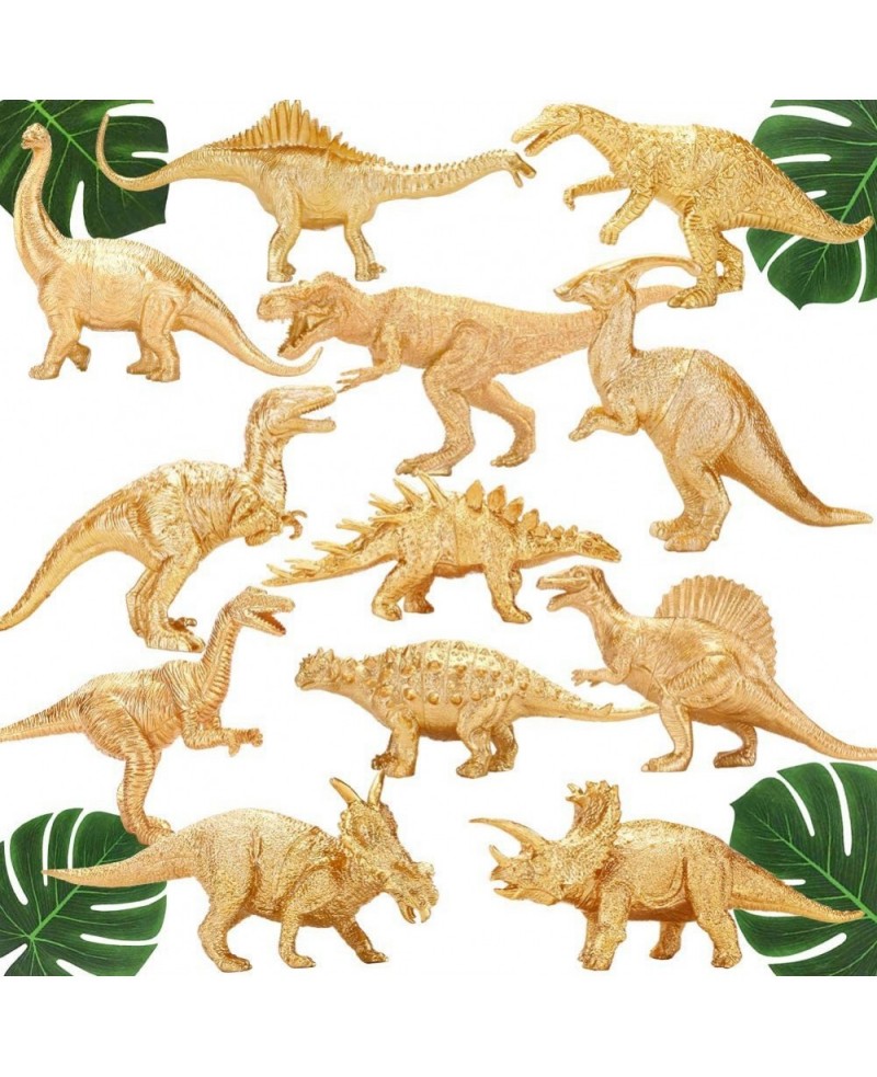Metallic Gold Plastic Dinosaurs Figurine Toys 12PCS Jumbo Golden Dinosaur Figures for Boys Girls Baby Shower Bridal Shower De...