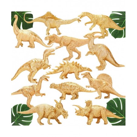 Metallic Gold Plastic Dinosaurs Figurine Toys 12PCS Jumbo Golden Dinosaur Figures for Boys Girls Baby Shower Bridal Shower De...