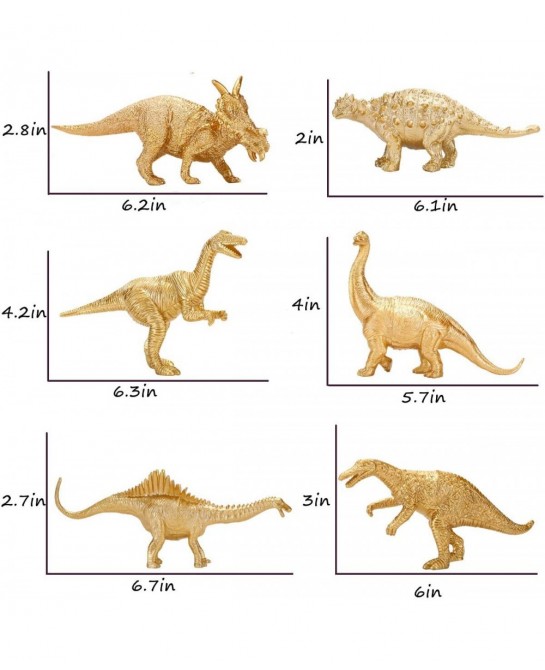 Metallic Gold Plastic Dinosaurs Figurine Toys 12PCS Jumbo Golden Dinosaur Figures for Boys Girls Baby Shower Bridal Shower De...