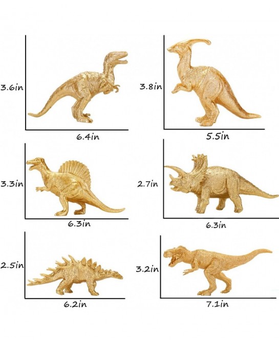 Metallic Gold Plastic Dinosaurs Figurine Toys 12PCS Jumbo Golden Dinosaur Figures for Boys Girls Baby Shower Bridal Shower De...