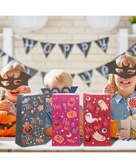 72 pcs Halloween Paper Candy Bags 9 Design in Trick or Treat Bags for Halloween Event Party Favor Supplies Halloween Snacks B...
