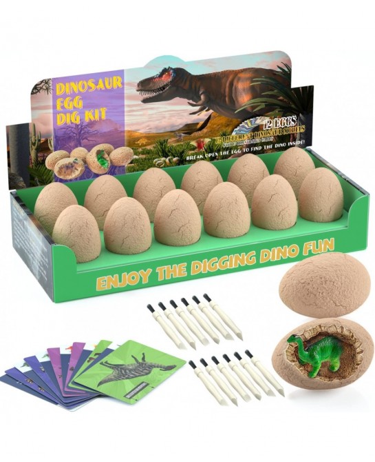 Dinosaur Eggs Excavation Dig Kit - Dinosaur Toys for Kids - Break Open 12 Dinosaur Eggs and Discover 12 Cute Dinosaurs - Arch...