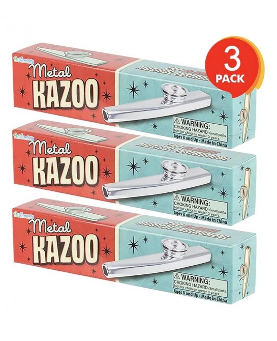 4.75 Inch Metal Kazoo - Set of 3 - Fun Humming Musical Instrument for Kids and Adults - Durable Music Toys - Cool Birthday Fa...