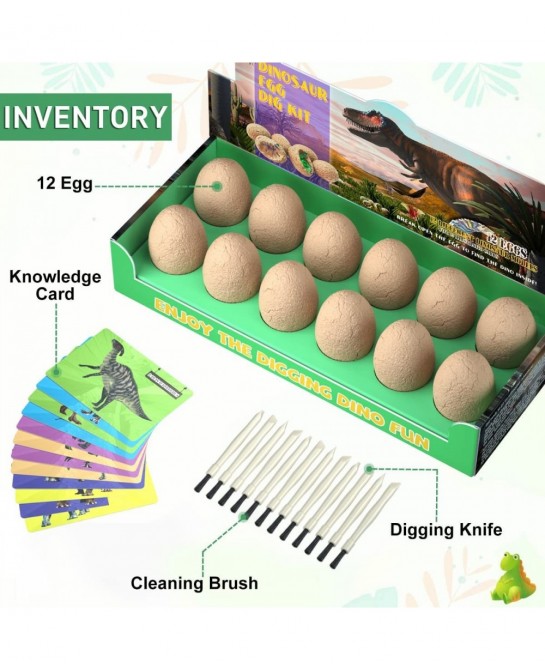 Dinosaur Eggs Excavation Dig Kit - Dinosaur Toys for Kids - Break Open 12 Dinosaur Eggs and Discover 12 Cute Dinosaurs - Arch...