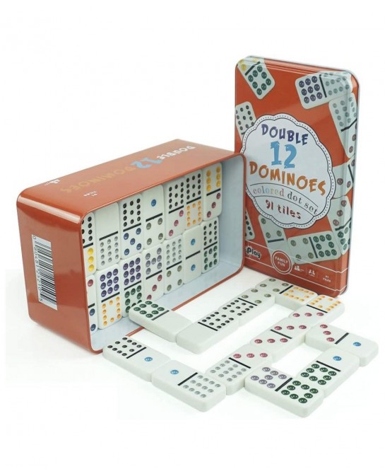 Double 12 Dominoes Set - Classic Colored Dot Set - Mexcian Train Game with Plastic Pieces 91 Tiles and Durable in Tin Case fo...