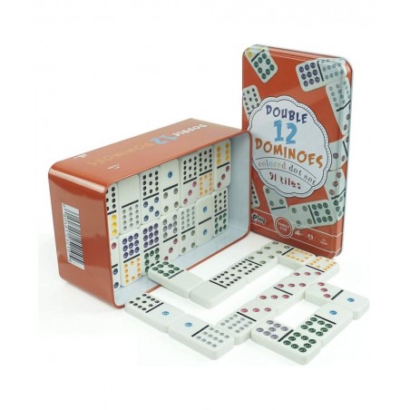Double 12 Dominoes Set - Classic Colored Dot Set - Mexcian Train Game with Plastic Pieces 91 Tiles and Durable in Tin Case fo...