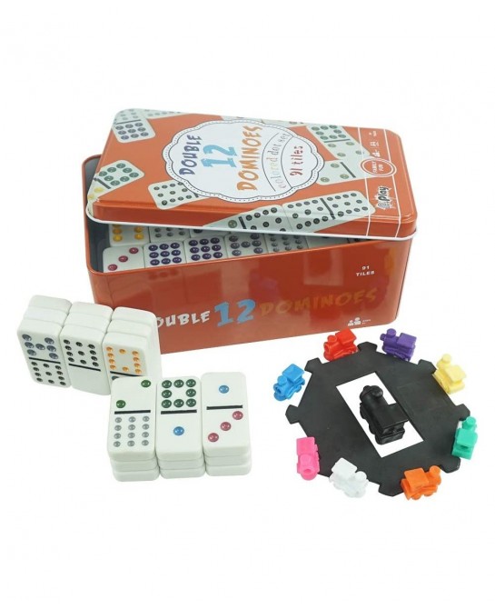 Double 12 Dominoes Set - Classic Colored Dot Set - Mexcian Train Game with Plastic Pieces 91 Tiles and Durable in Tin Case fo...