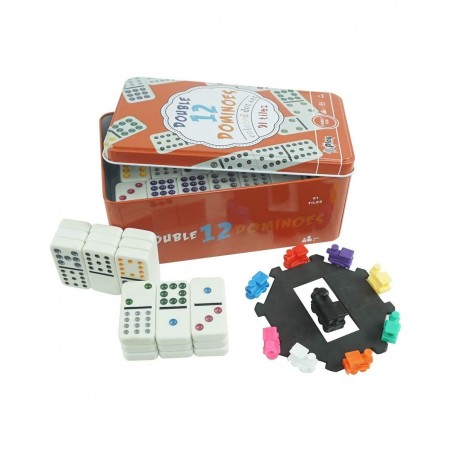 Double 12 Dominoes Set - Classic Colored Dot Set - Mexcian Train Game with Plastic Pieces 91 Tiles and Durable in Tin Case fo...