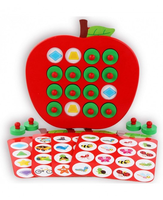 Wooden Memory Matching Game for Kids Apple Memory Match Board Game with 5 Pieces Double-Sided Cards Early Development Learnin...