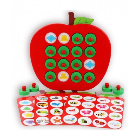 Wooden Memory Matching Game for Kids Apple Memory Match Board Game with 5 Pieces Double-Sided Cards Early Development Learnin...