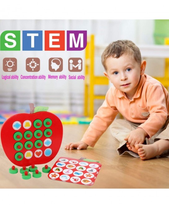 Wooden Memory Matching Game for Kids Apple Memory Match Board Game with 5 Pieces Double-Sided Cards Early Development Learnin...