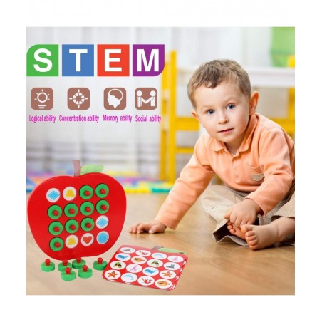 Wooden Memory Matching Game for Kids Apple Memory Match Board Game with 5 Pieces Double-Sided Cards Early Development Learnin...