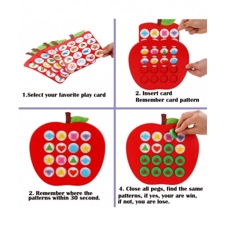 Wooden Memory Matching Game for Kids Apple Memory Match Board Game with 5 Pieces Double-Sided Cards Early Development Learnin...