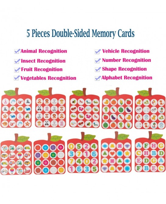 Wooden Memory Matching Game for Kids Apple Memory Match Board Game with 5 Pieces Double-Sided Cards Early Development Learnin...