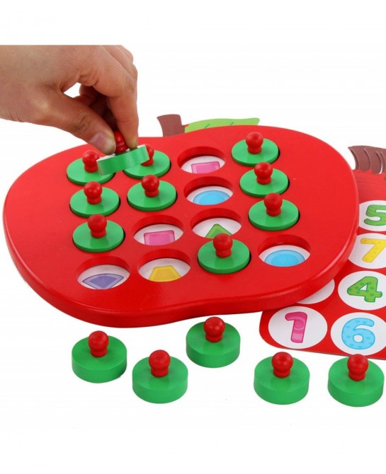 Wooden Memory Matching Game for Kids Apple Memory Match Board Game with 5 Pieces Double-Sided Cards Early Development Learnin...