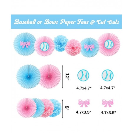 Baseball or Bows Gender Reveal Decorations Baseball or Bows Gender Reveal Banner Cake Topper for Boy or Girl Blue or Pink Bab...