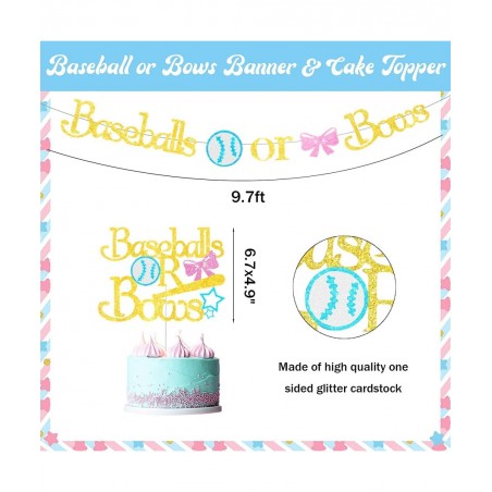 Baseball or Bows Gender Reveal Decorations Baseball or Bows Gender Reveal Banner Cake Topper for Boy or Girl Blue or Pink Bab...