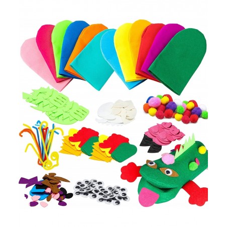 12Pcs Hand Puppet Making Kit for Kids Art Craft Felt Sock Puppet Toys Creative DIY Make Your Own Puppets Pompoms Storytelling...