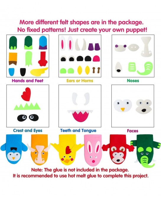 12Pcs Hand Puppet Making Kit for Kids Art Craft Felt Sock Puppet Toys Creative DIY Make Your Own Puppets Pompoms Storytelling...