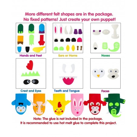 12Pcs Hand Puppet Making Kit for Kids Art Craft Felt Sock Puppet Toys Creative DIY Make Your Own Puppets Pompoms Storytelling...