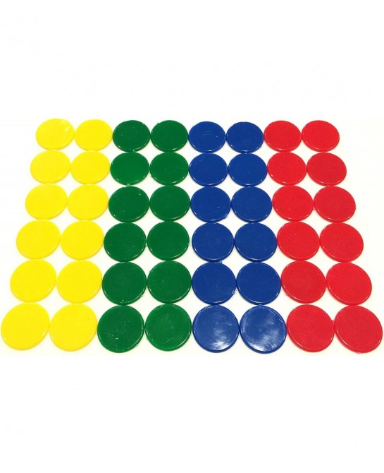 Plastic Counters (48): Blue Red Yellow and Green Color Gaming Tokens (Hard Colored Plastic Coins Markers and Discs for Bingo ...
