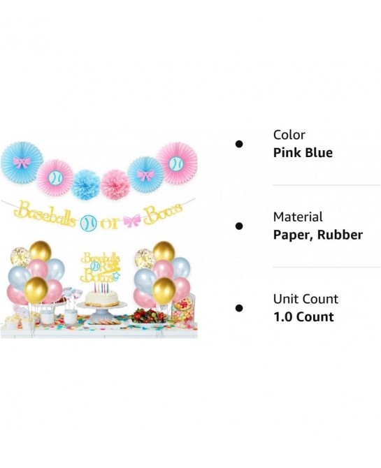 Baseball or Bows Gender Reveal Decorations Baseball or Bows Gender Reveal Banner Cake Topper for Boy or Girl Blue or Pink Bab...