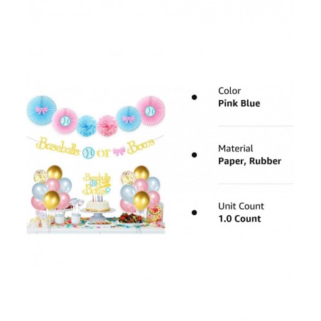 Baseball or Bows Gender Reveal Decorations Baseball or Bows Gender Reveal Banner Cake Topper for Boy or Girl Blue or Pink Bab...