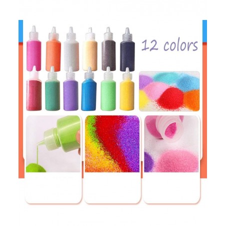 12 PCS Art Sand 1.25oz Bottles DIY Arts and Crafts Kit Scenic Sand for Kids' Arts & Crafts Terrarium Sand Play DIY Drawing Sa...