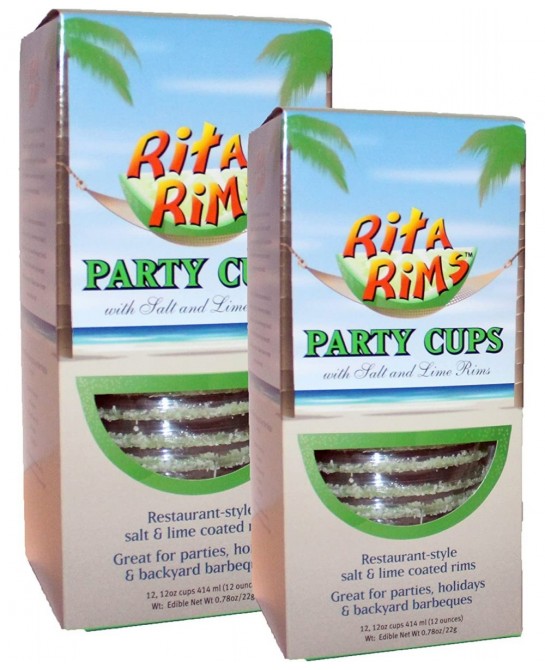RITA RIMS Plastic Margarita Glasses. Ready To Drink. Premade Margarita Kit Gift Set with disposable margarita glasses pre rim...