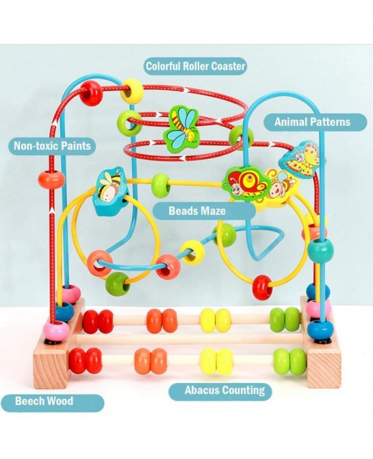 Bead Maze Toy for 1 2 3 Year Old Kids Wooden Colorful Roller Coaster Circle Toys Early Educational Toys for Toddlers First Bi...