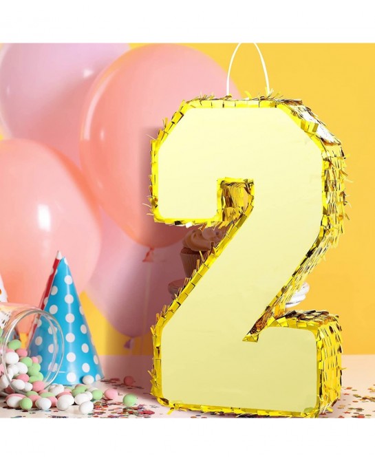 Gold Foil Number Pinata Small Kids Birthday Party Pinata with Gold Blindfold 15.75 Inches Stick and Confetti for Birthday Par...