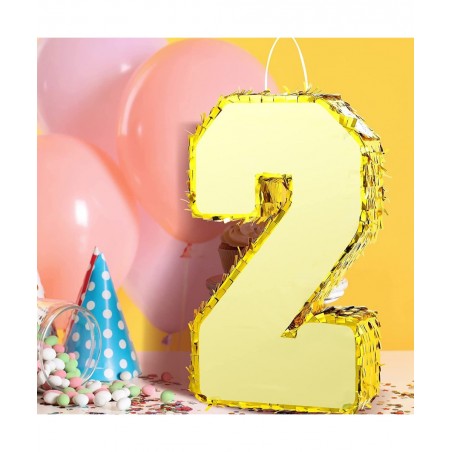 Gold Foil Number Pinata Small Kids Birthday Party Pinata with Gold Blindfold 15.75 Inches Stick and Confetti for Birthday Par...