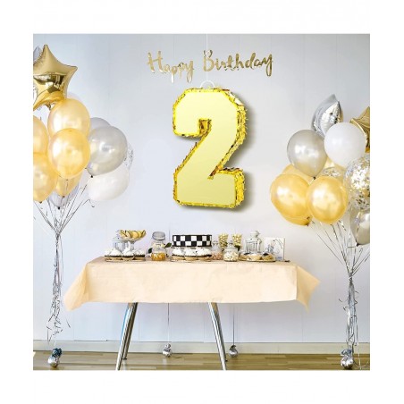 Gold Foil Number Pinata Small Kids Birthday Party Pinata with Gold Blindfold 15.75 Inches Stick and Confetti for Birthday Par...
