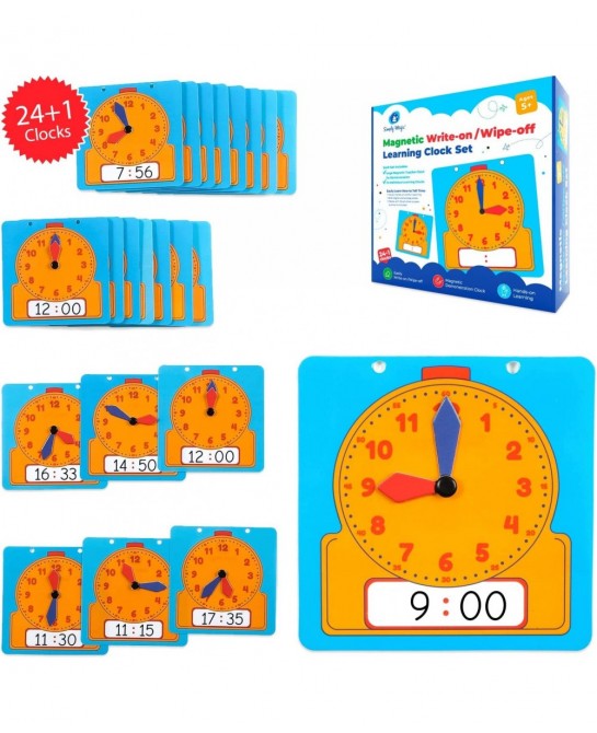 24+1 Learning Clock for Kids - Classroom Clock Set Magnetic Demonstration Clock Teaching Clock Learning Clocks for Kids to Te...